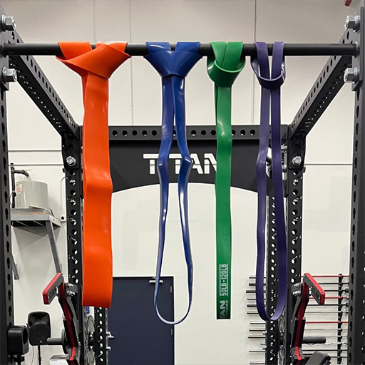 resistance bands on a power rack