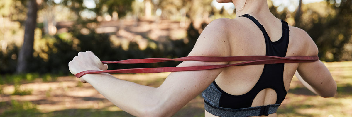 person using a resistance band